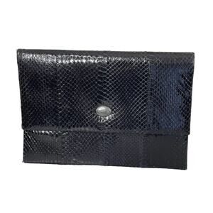 Vintage Retro 80s 90s Vanna White Black Snake Leather Clutch Glam Disco